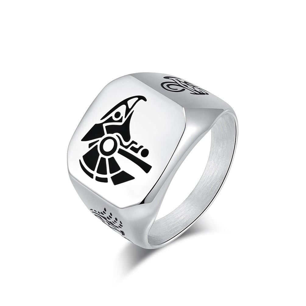 Kemstone Stainless Steel Falcon Signet Ring for Men Vintage Symbol K-R953
