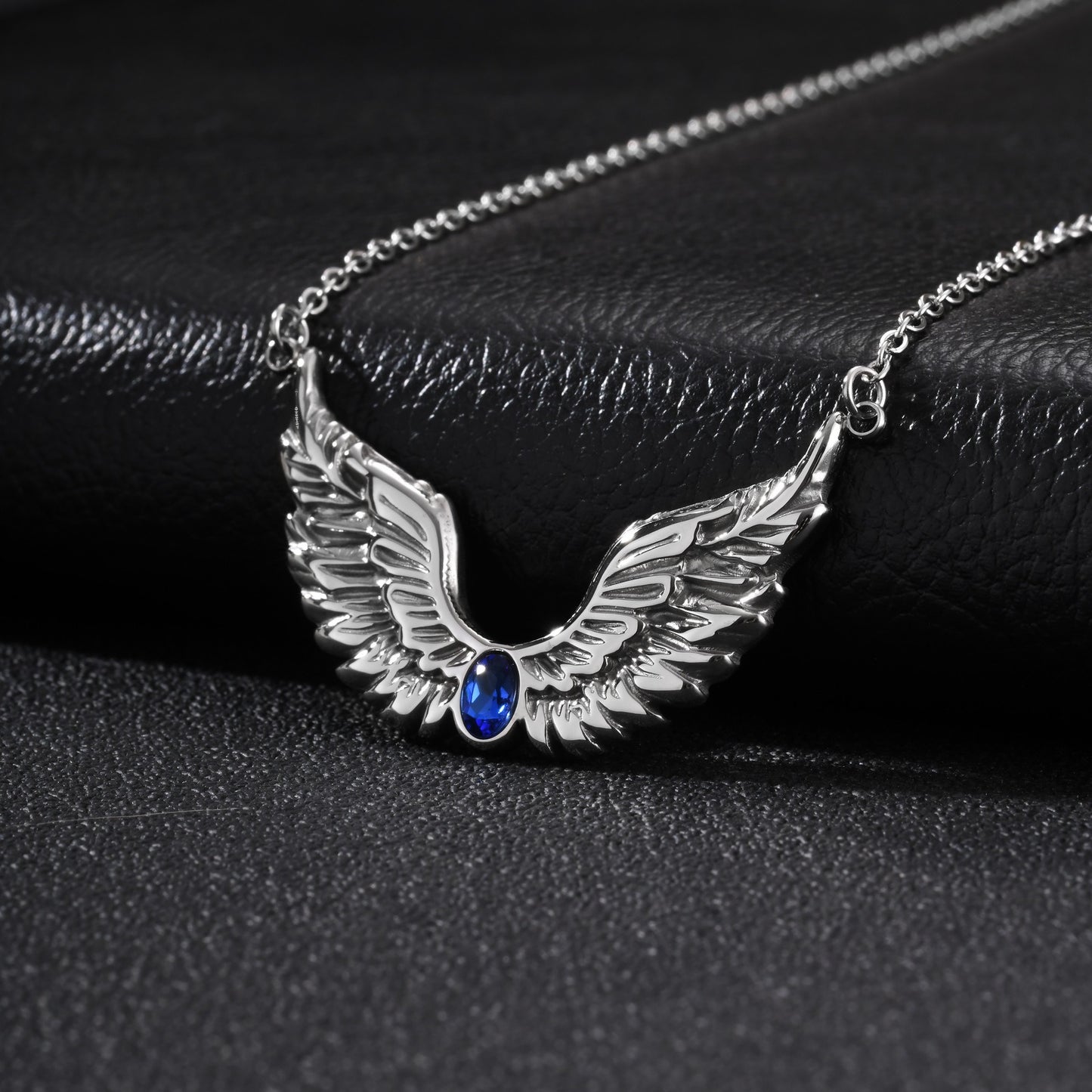 Kemston Stainless Steel Feather Wing Necklace for Men Cubic Zirconia Inlay NC-2878