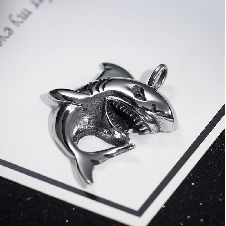Kemstone Titanium Steel Shark Pendant Necklace – Sculpted Statement Style for Men KP79471