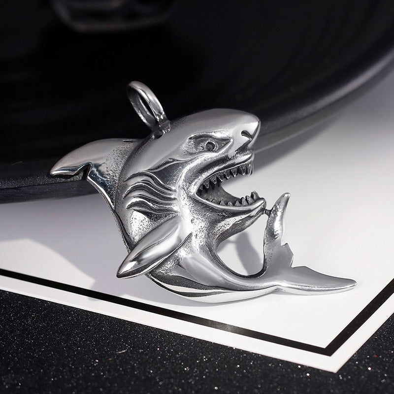 Kemstone Titanium Steel Shark Pendant Necklace – Sculpted Statement Style for Men KP79471