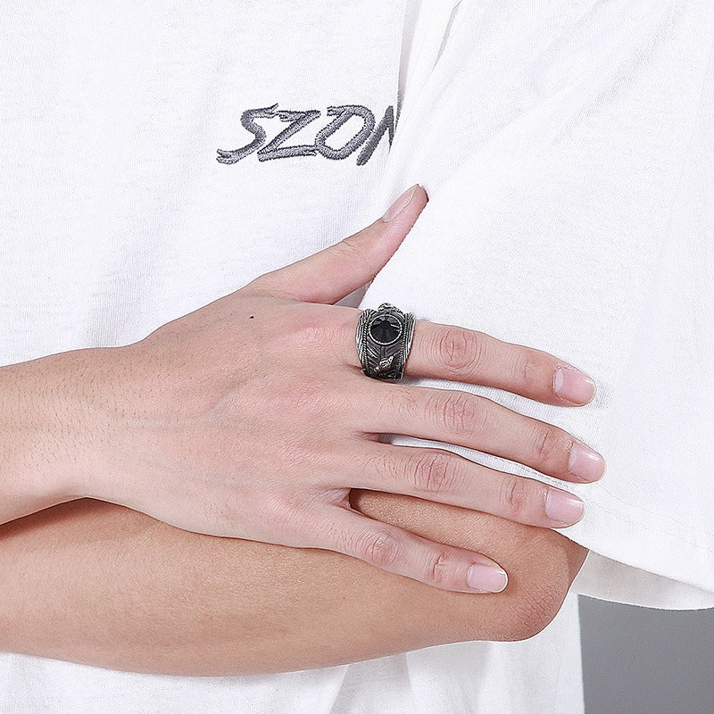 Kemstone Titanium Steel Snake Ring – Crystal Inlay Punk Style for Men KR101856-KFC