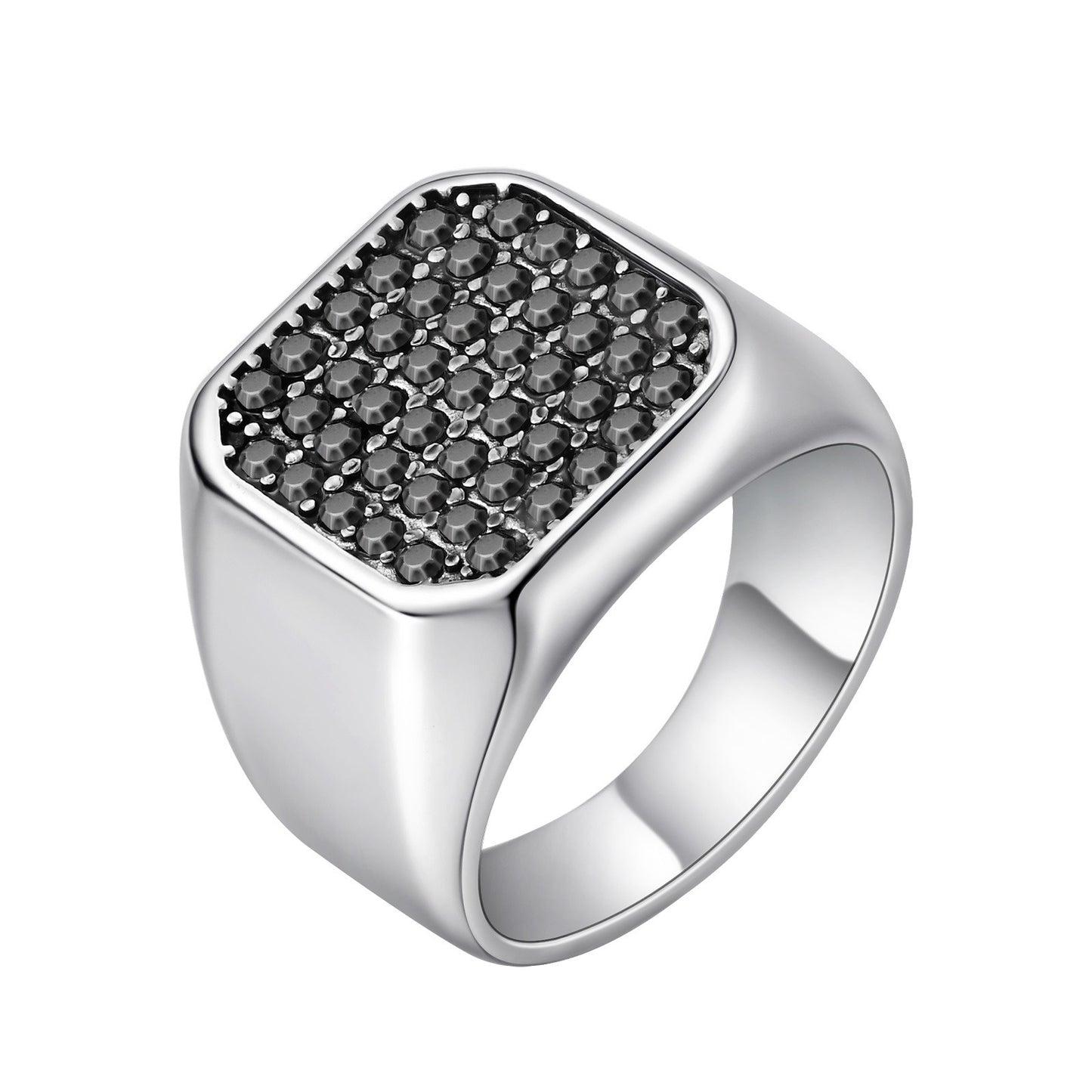 Kemstone Stainless Steel Cubic Zirconia Signet Ring – Hip Hop Square Face for Men RC-925