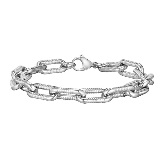 Kemstone Embossed Oval Link Stainless Steel Chain Bracelet for Men BR2163