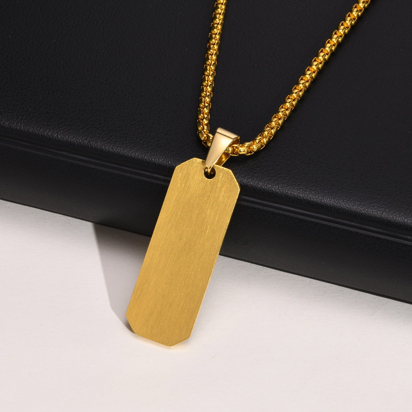 Kemstone Blank Tag Pendant Necklace – Stainless Steel Beveled Rectangle for Men PN-1822