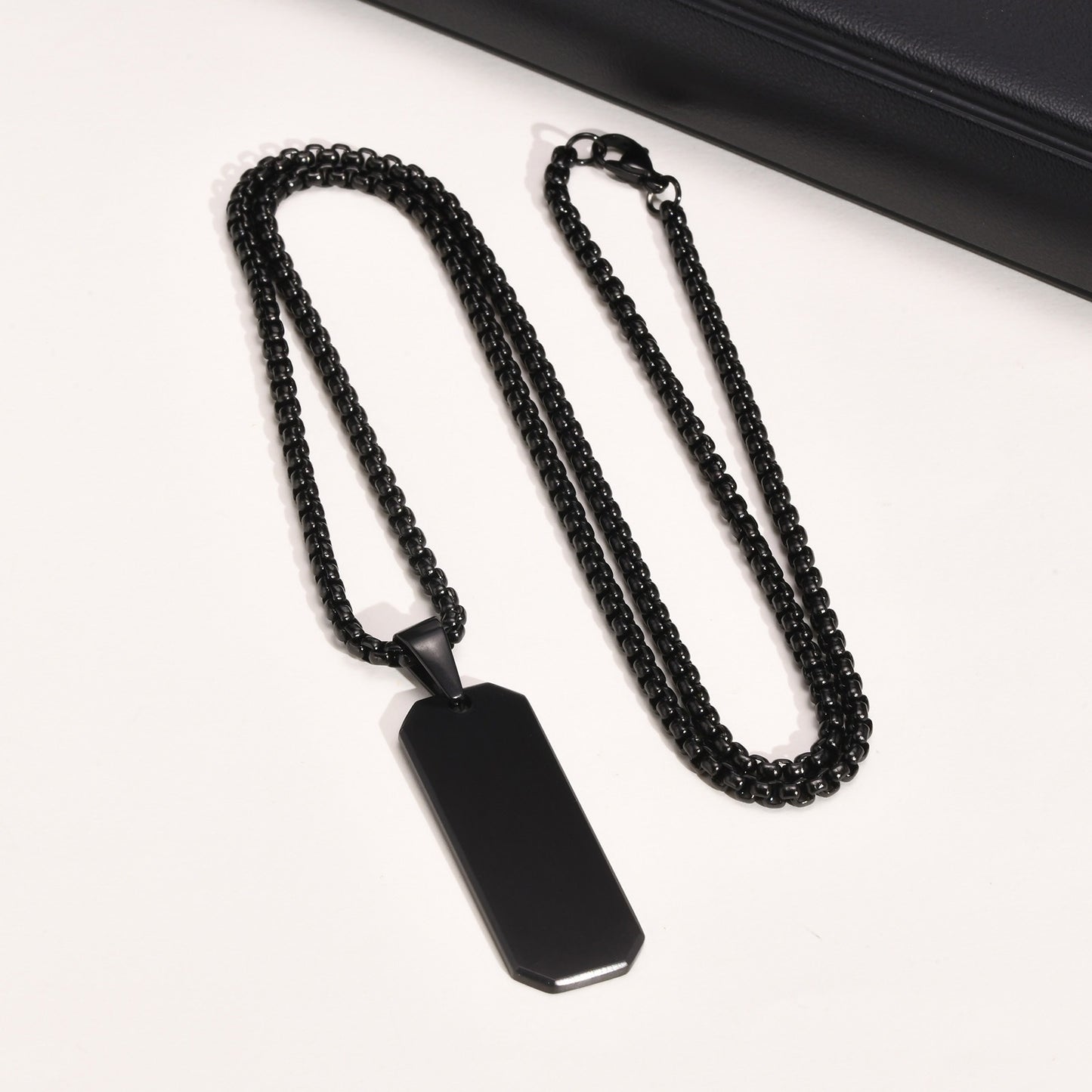 Kemstone Blank Tag Pendant Necklace – Stainless Steel Beveled Rectangle for Men PN-1822