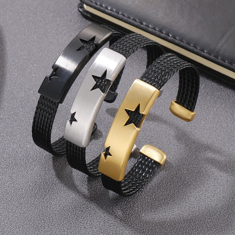 Kemstone Titanium Steel Star Cutout Open Cuff Bracelet for Men KB146896-KLHQ