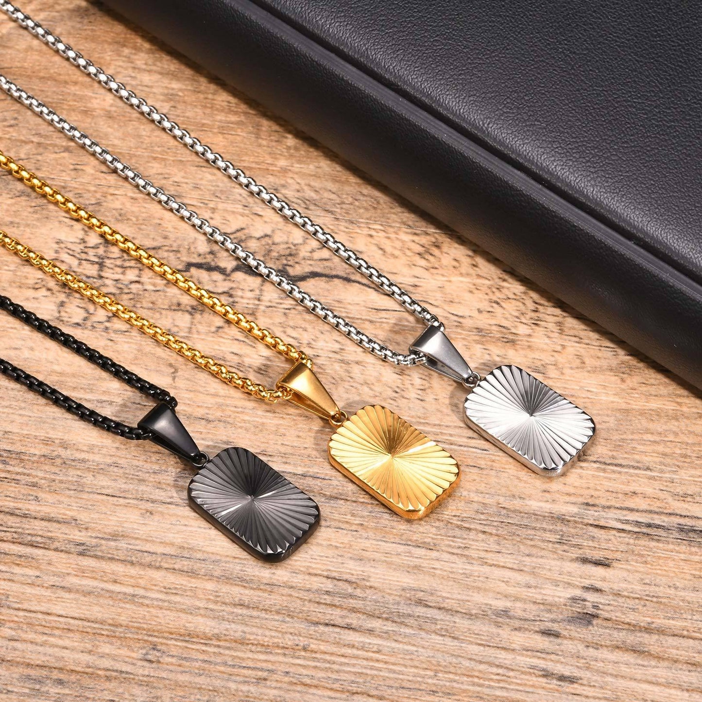 Kemstone Stainless Steel Textured Square Pendant Necklace for Men PN-2001