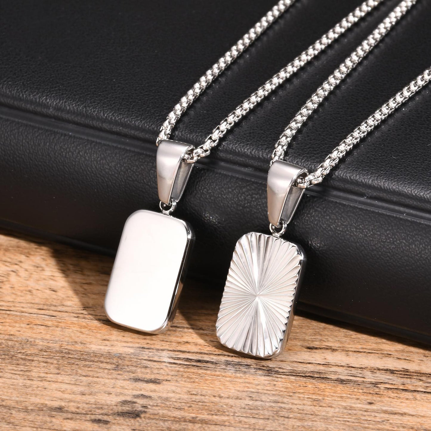 Kemstone Stainless Steel Textured Square Pendant Necklace for Men PN-2001