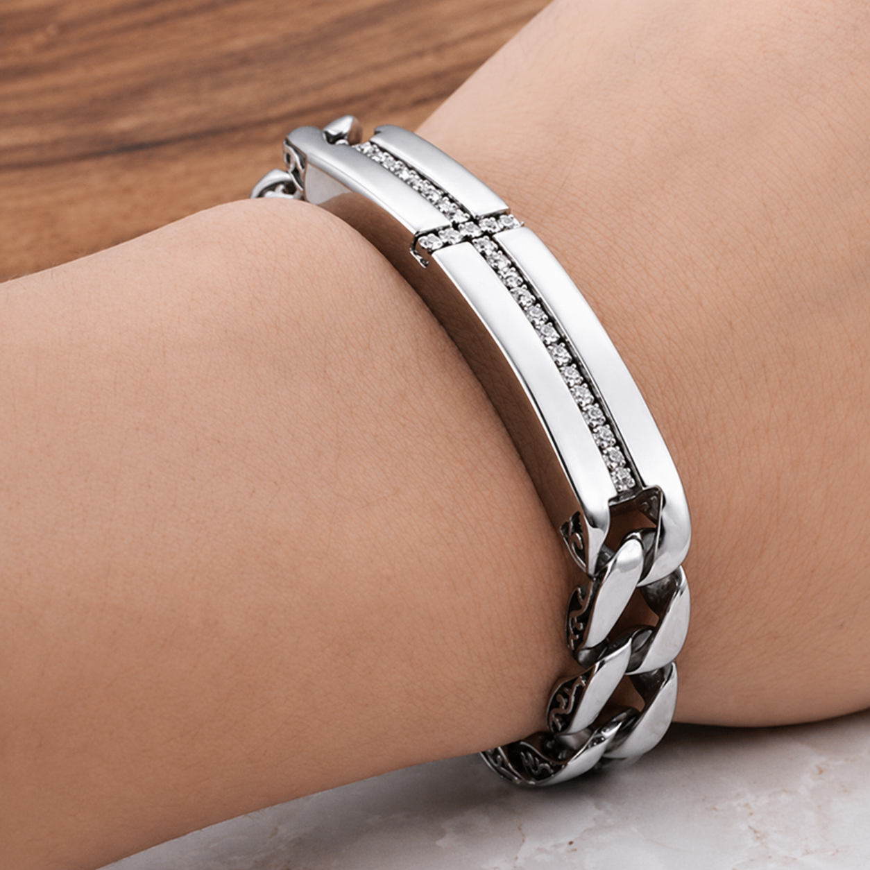 Kemstone Stainless Steel Cross Bracelet for Men Cubic Zirconia Cuban Link KB102755-BD
