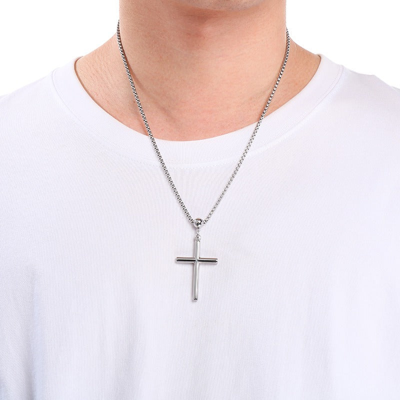 Kemstone Titanium Steel Cross Pendant Necklace for Men – Polished Design K-PT411