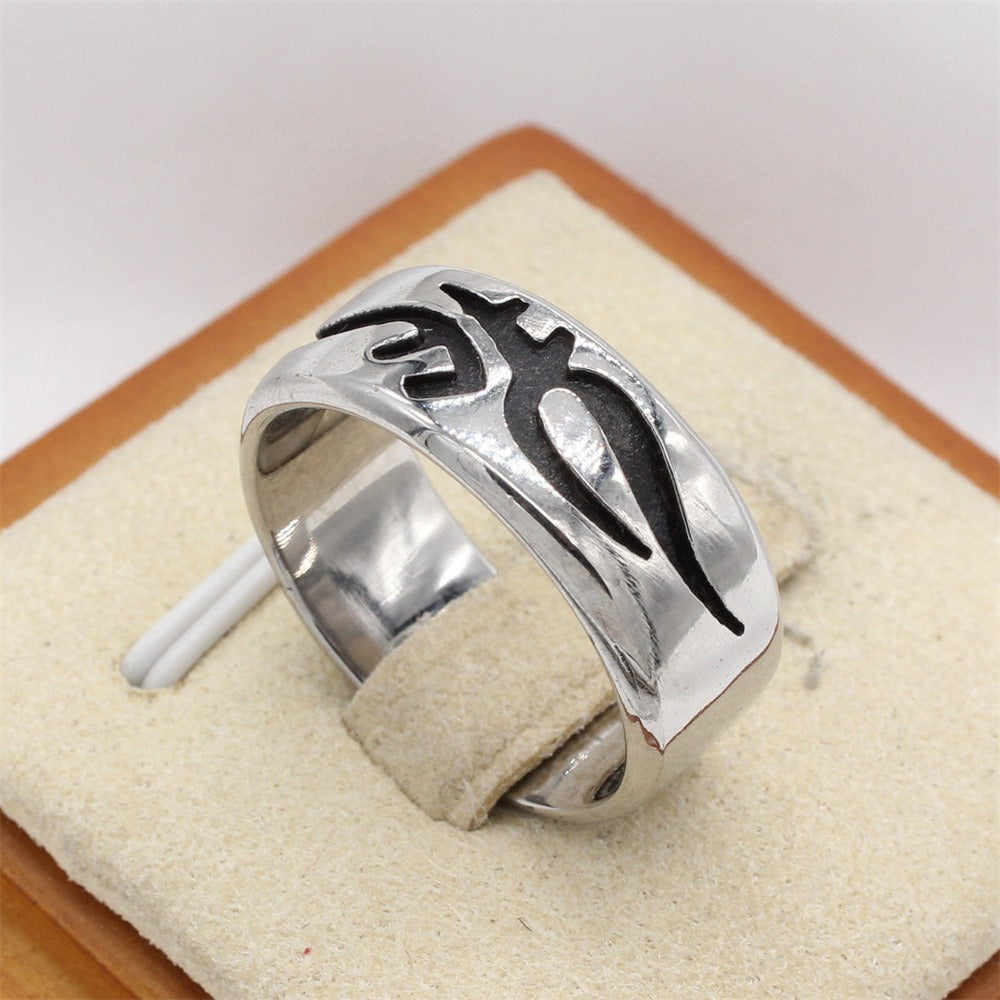 Vintage Gothic Totem Titanium Steel Ring for Men – 8mm Silver | Kemstone R1791