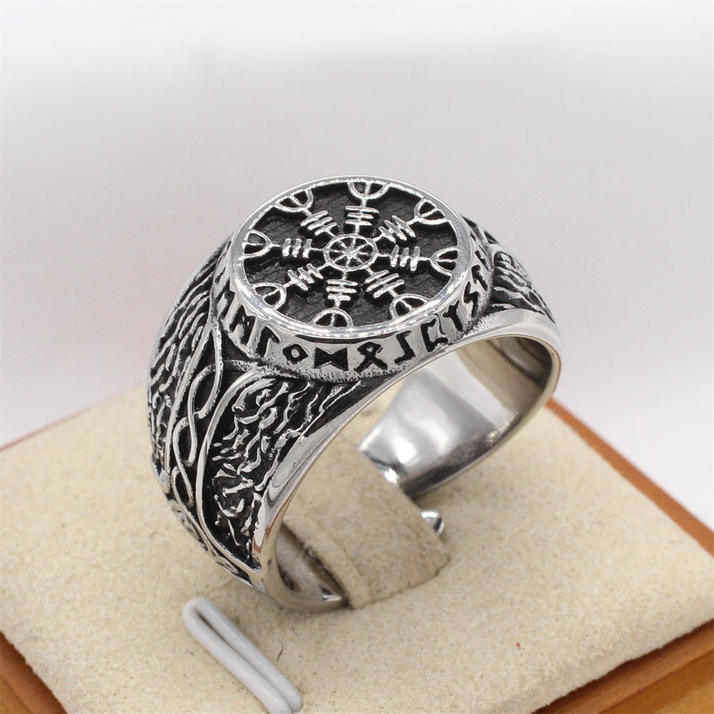 Kemstone Viking Compass Titanium Steel Ring for Men – Silver 16mm R1778