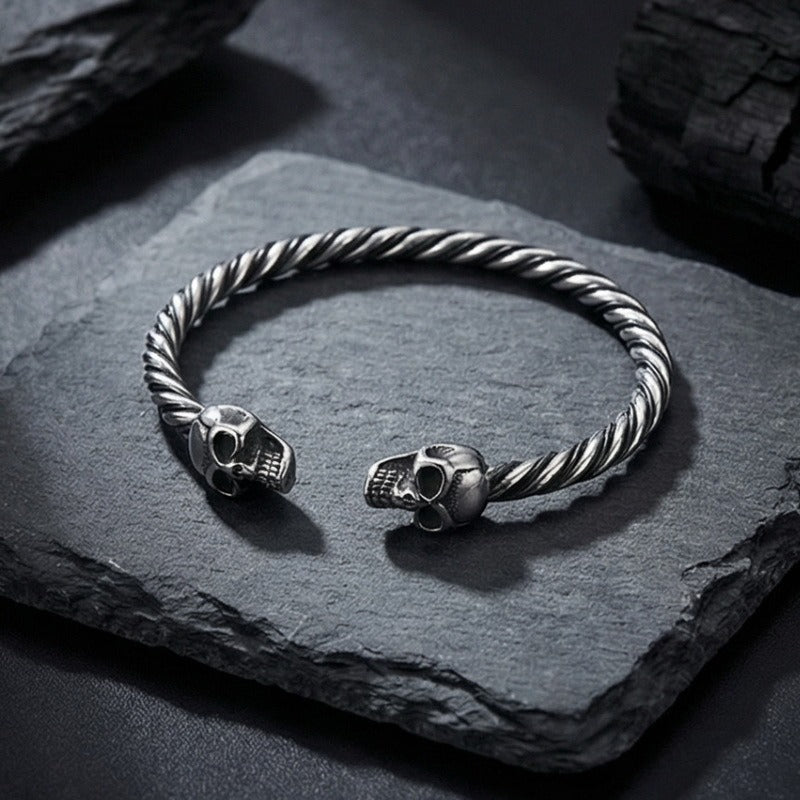 Kemstone Stainless Steel Viking Wolf Skull Cuff Bracelet for Men Twisted Rope Open Bangle KB96851-BD