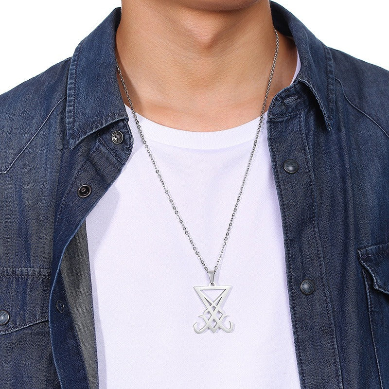 Kemstone Geometric Triangle Pendant Necklace for Men Stainless Steel Vertical Minimal Design