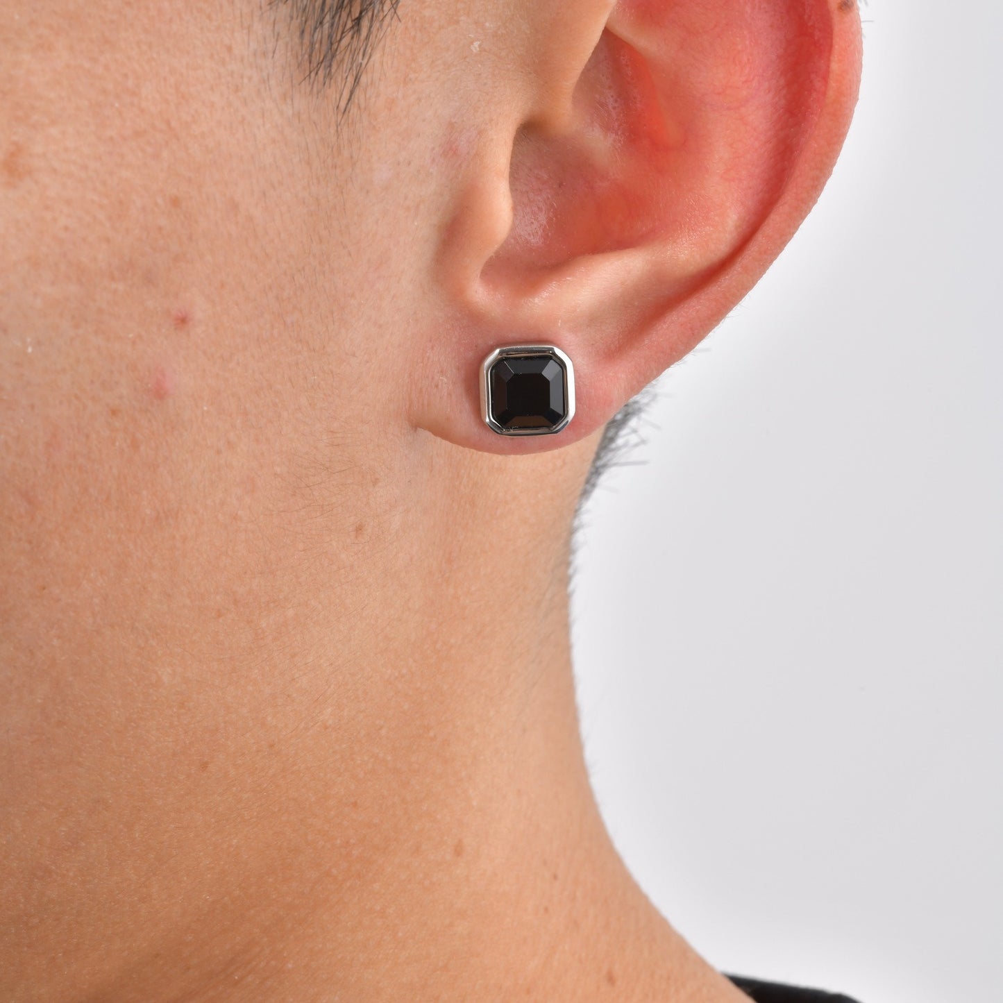 Kemstone Black Onyx Stud Earrings Stainless Steel Square Geometric for Men ES-734