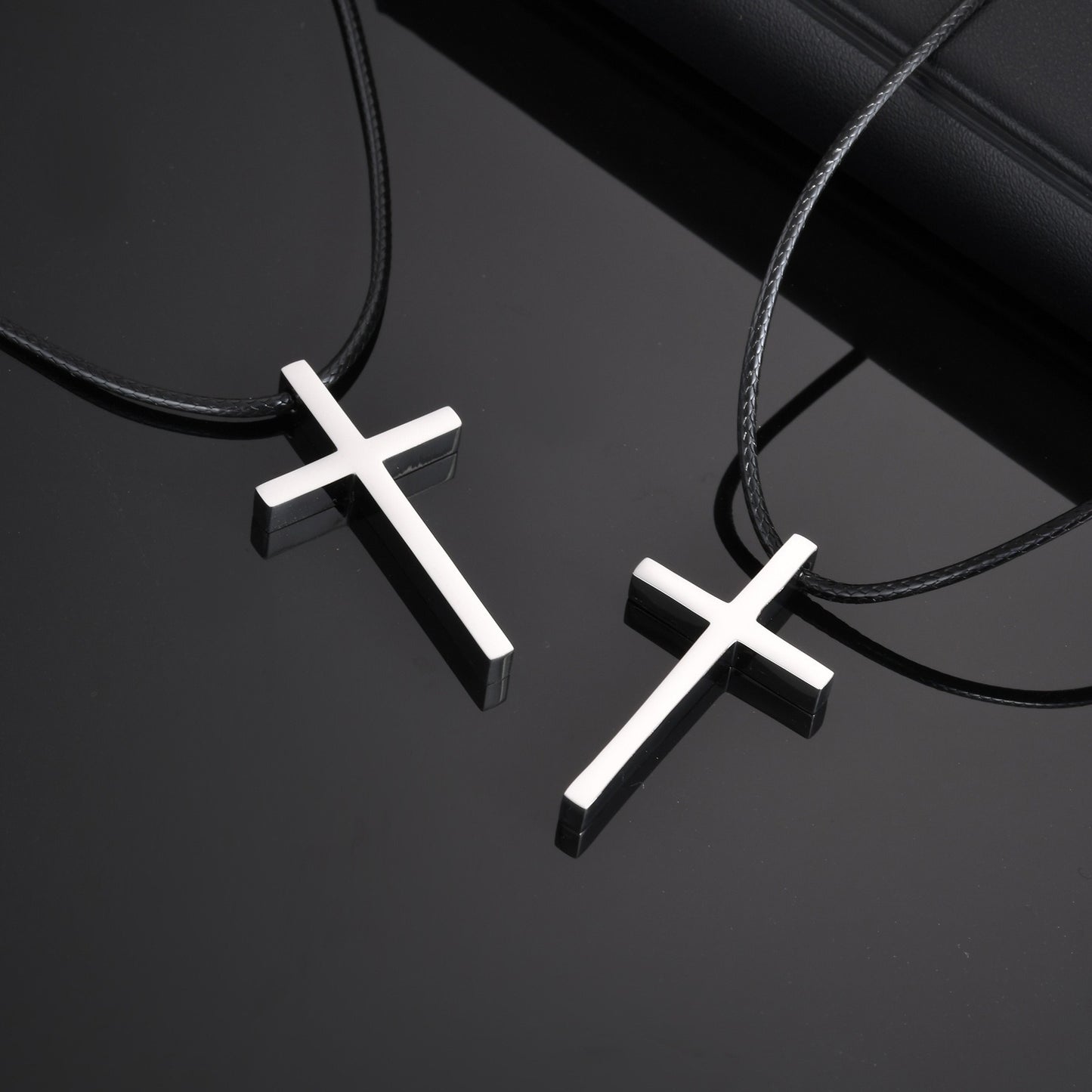 Kemstone Stainless Steel Cross Pendant Necklace with Wax Cord for Men – Black & Silver NC-1977