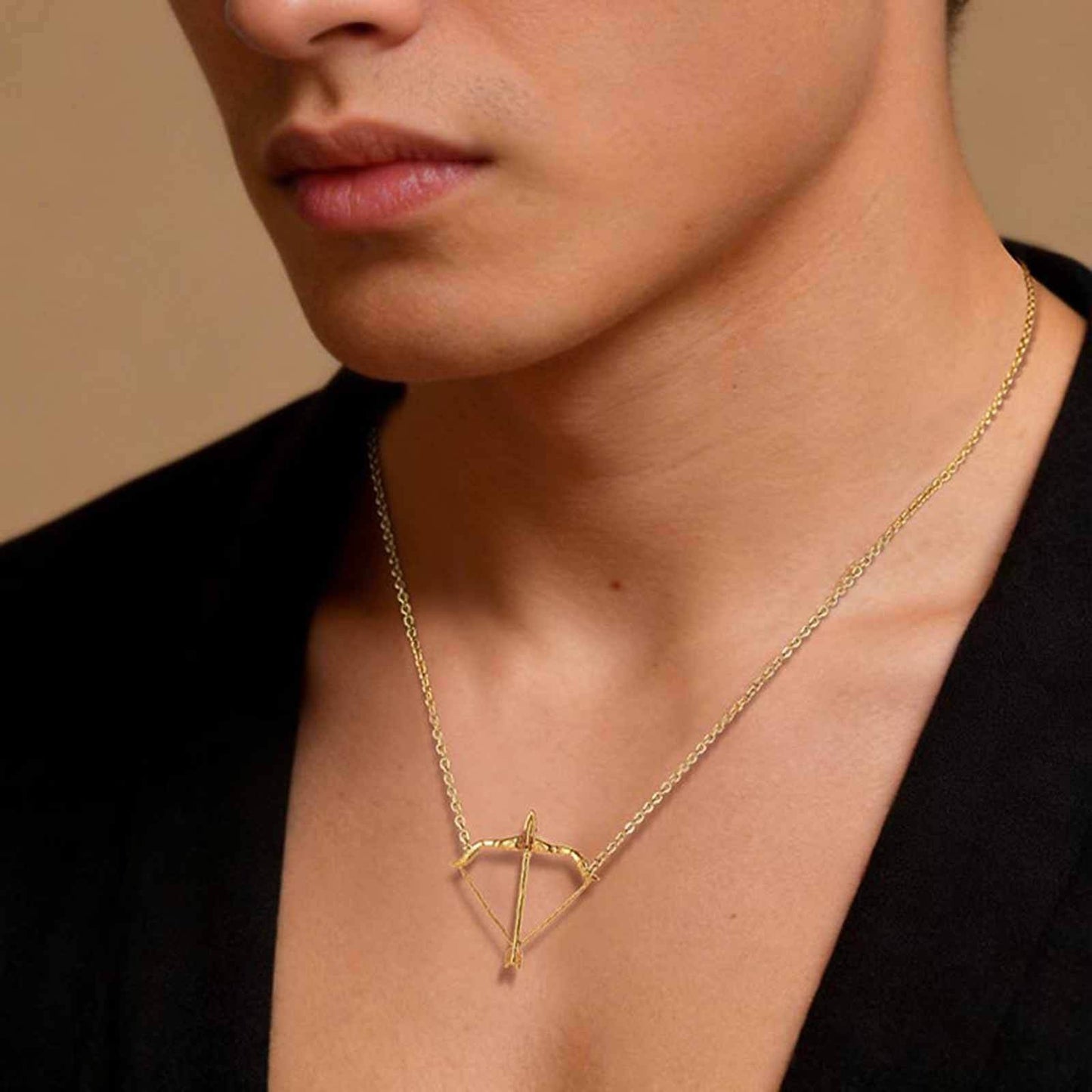 Kemstone Stainless Steel Bow Arrow Pendant Necklace for Men Gold Tone NC-2638G