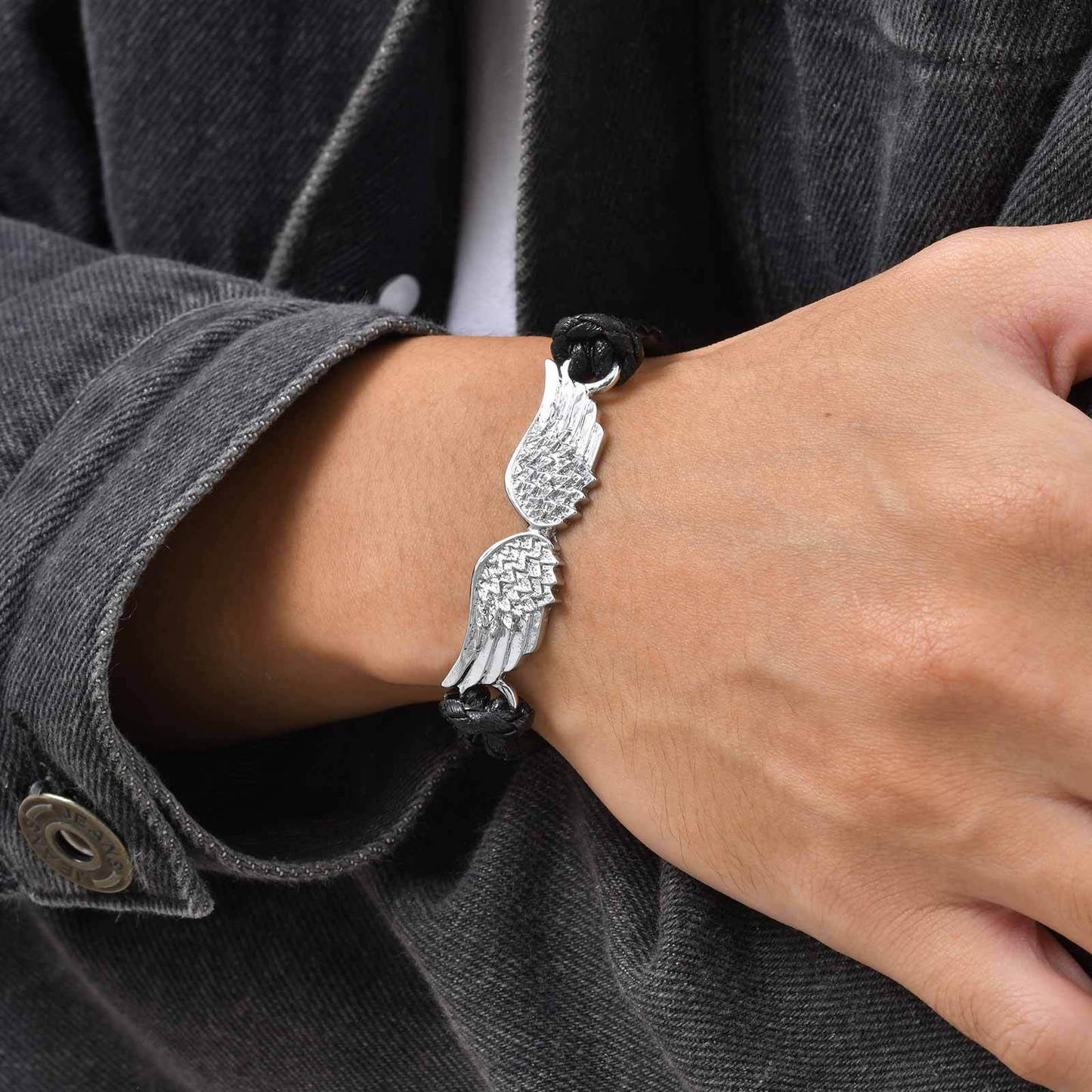 Kemstone Wing Leather Bracelet – Triple Layer Black PU Strap for Men BL-823S