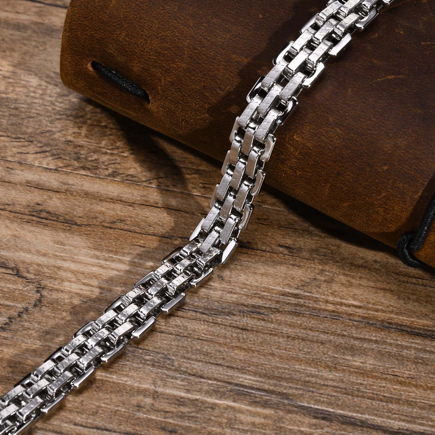Kemstone Stainless Steel Woven Chain Bracelet for Men Silver Minimal Link Design BR-1555