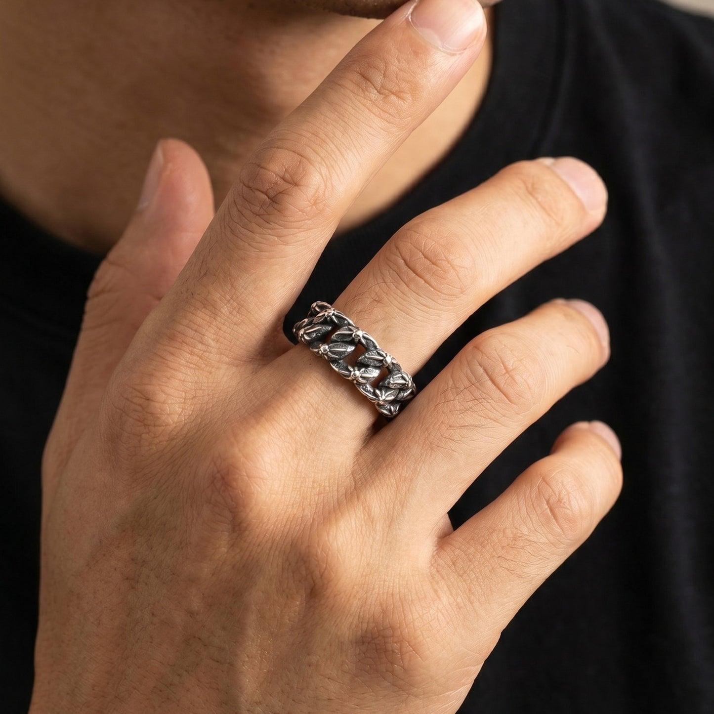 Kemstone Stainless Steel Woven Chain Ring for Men RC-1144S