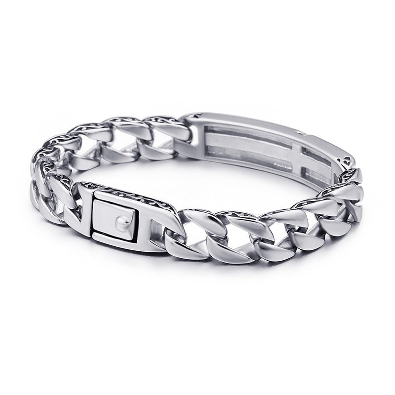 Kemstone Stainless Steel Cross Bracelet for Men Cubic Zirconia Cuban Link KB102755-BD