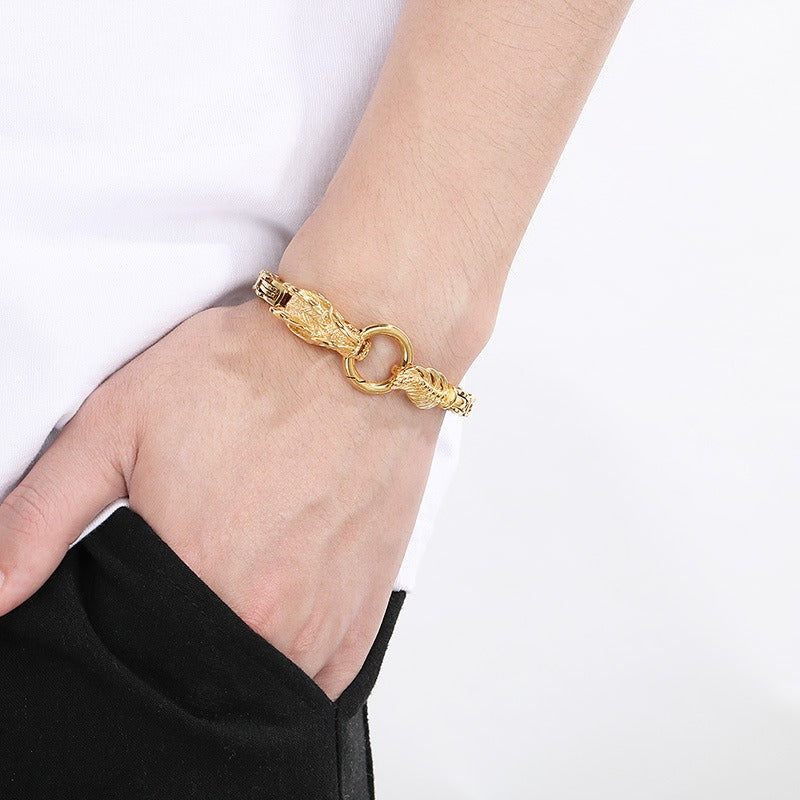 Kemstone Titanium Steel Dragon Head Chain Bracelet – Vintage Imperial Style for Men KB108252-Z