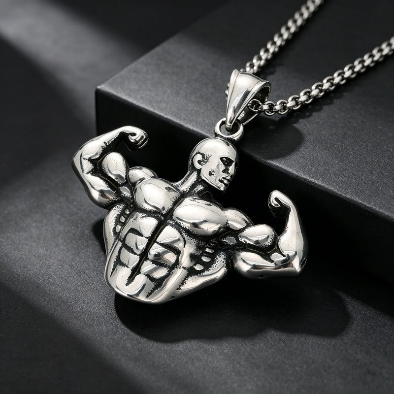 Kemstone Stainless Steel Muscle Man Pendant Necklace for Men Vintage Bodybuilding KP118622-LU