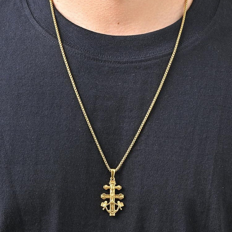 Kemstone Gold Plated Stainless Steel Cross Pendant Necklace for Men PN-2338