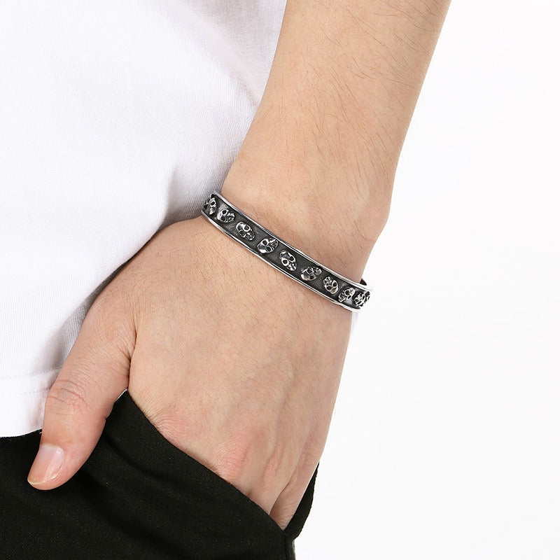 Kemstone Dark Metal Eye & Relief Head Titanium Steel Cuff Bracelet for Men – Open C Shape Design KB209289-LU