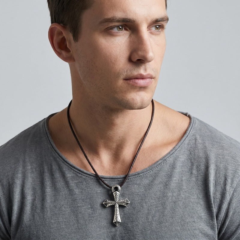 Kemstone Stainless Steel Gothic Skull Cross Pendant Necklace for Men Punk KP118631-LU