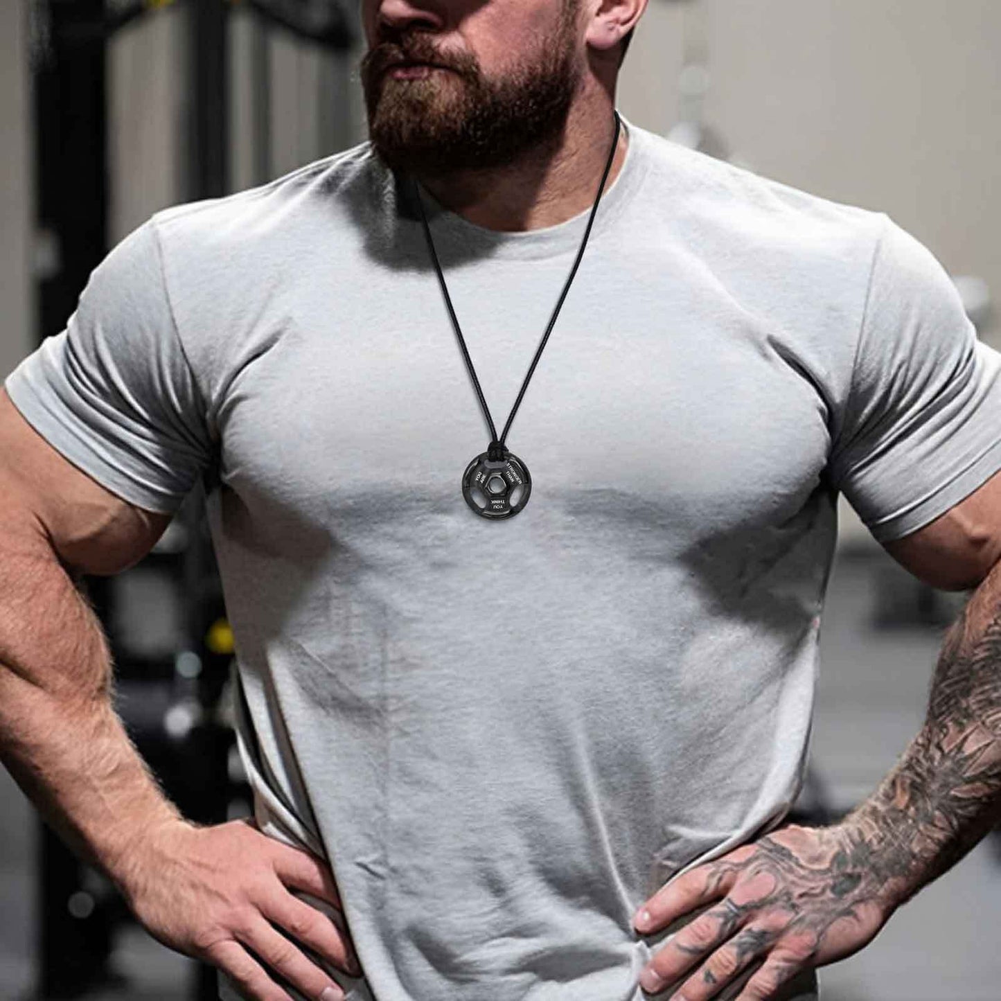 Kemstone Stainless Steel Barbell Plate Pendant Necklace – Gym Workout Style for Men PN-1891