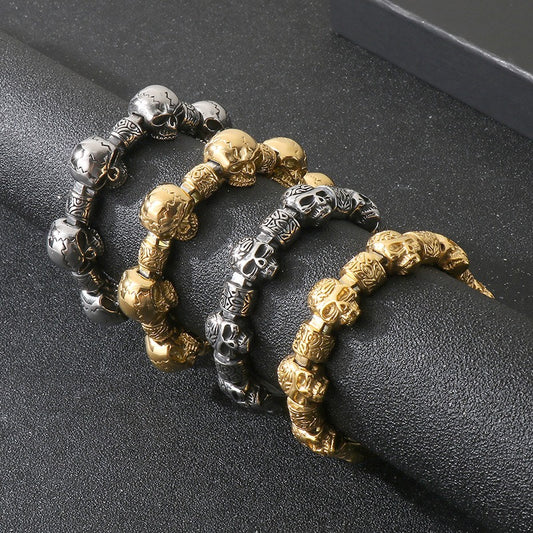 Kemstone Titanium Steel Skull Bead Bracelet for Men – Vintage Gothic Chain Design KB180528-KJX