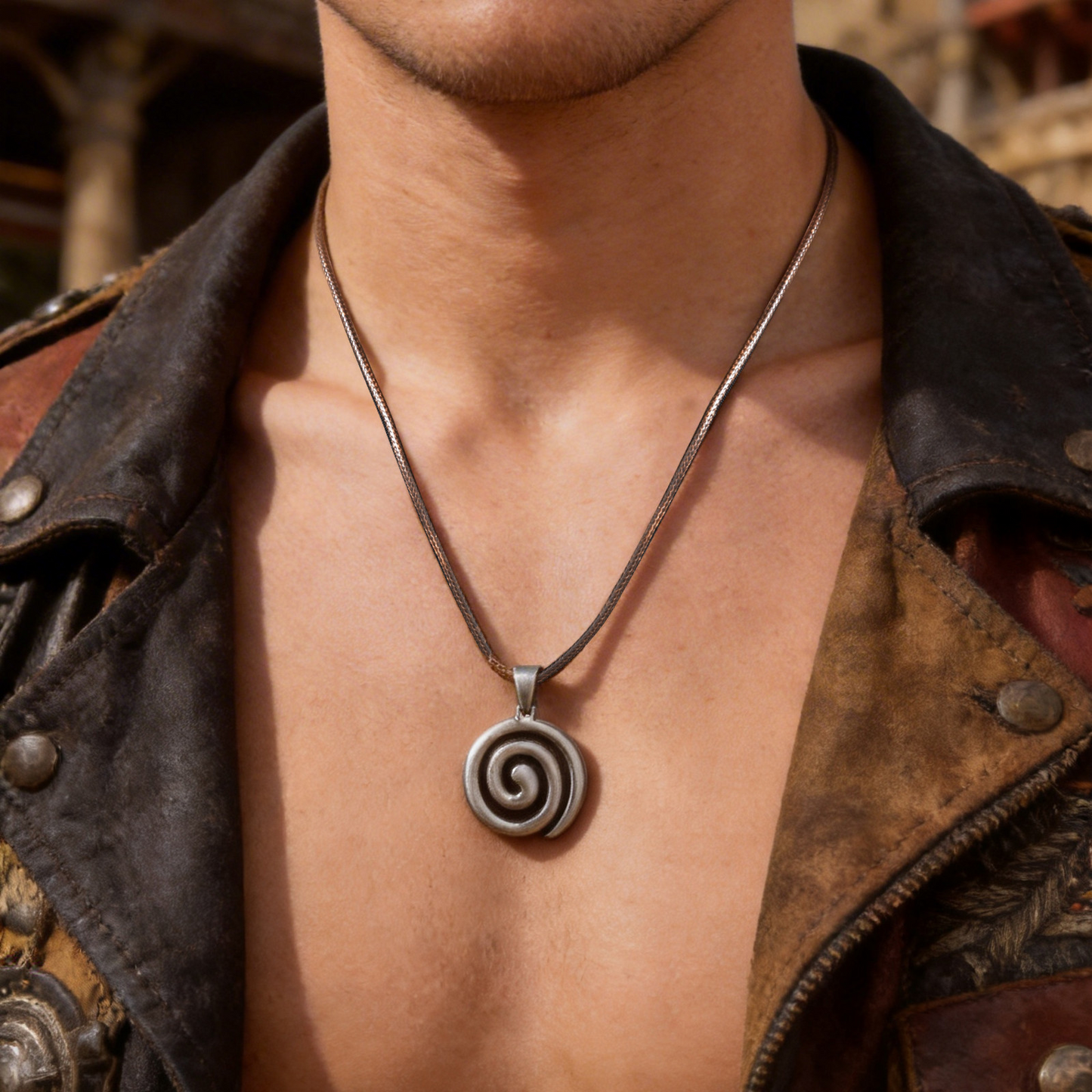 Kemstone Stainless Steel Spiral Pendant Necklace for Men Swirl Design PN-2299