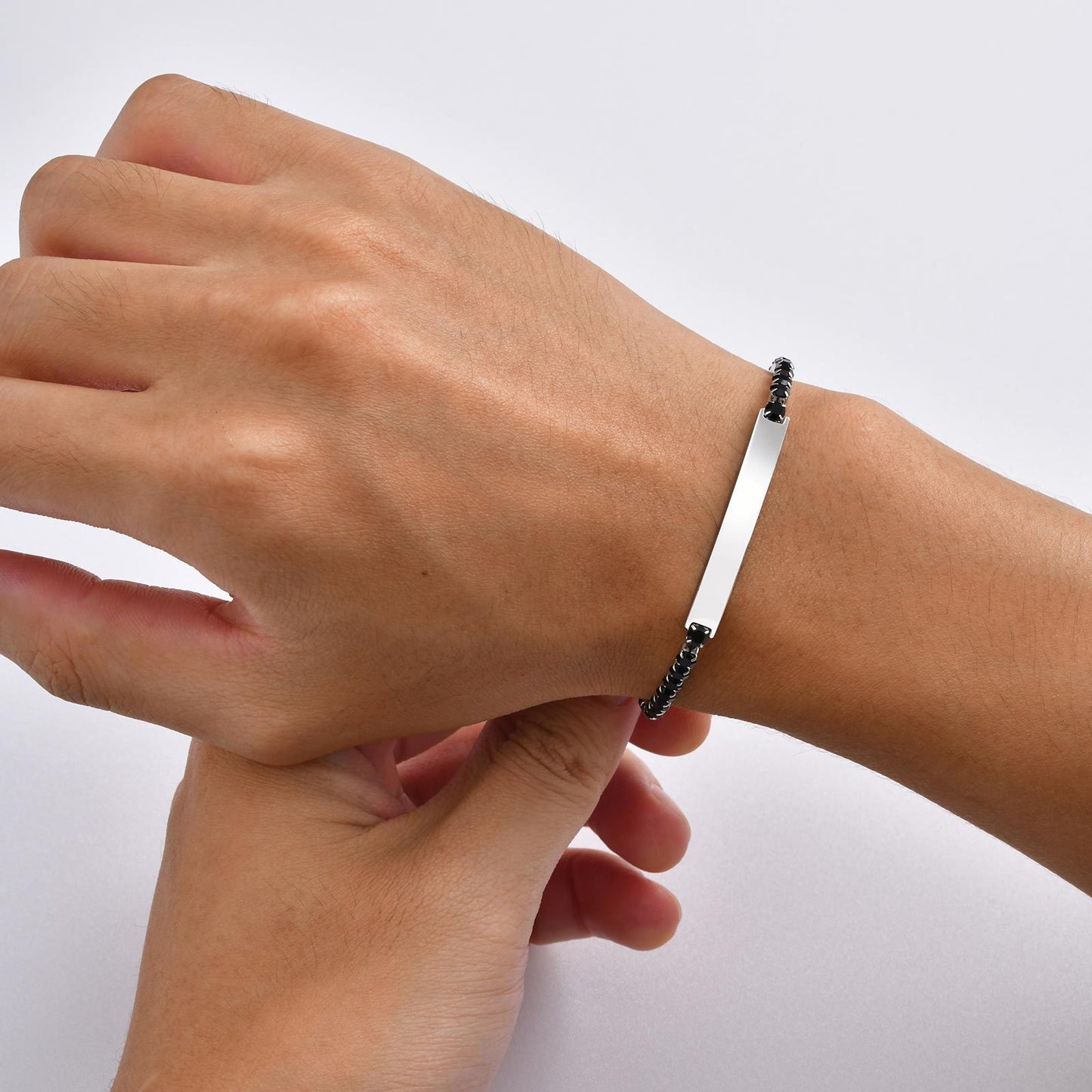 Kemstone Stainless Steel ID Bracelet – Black Cubic Zirconia Accent for Men BR-2709