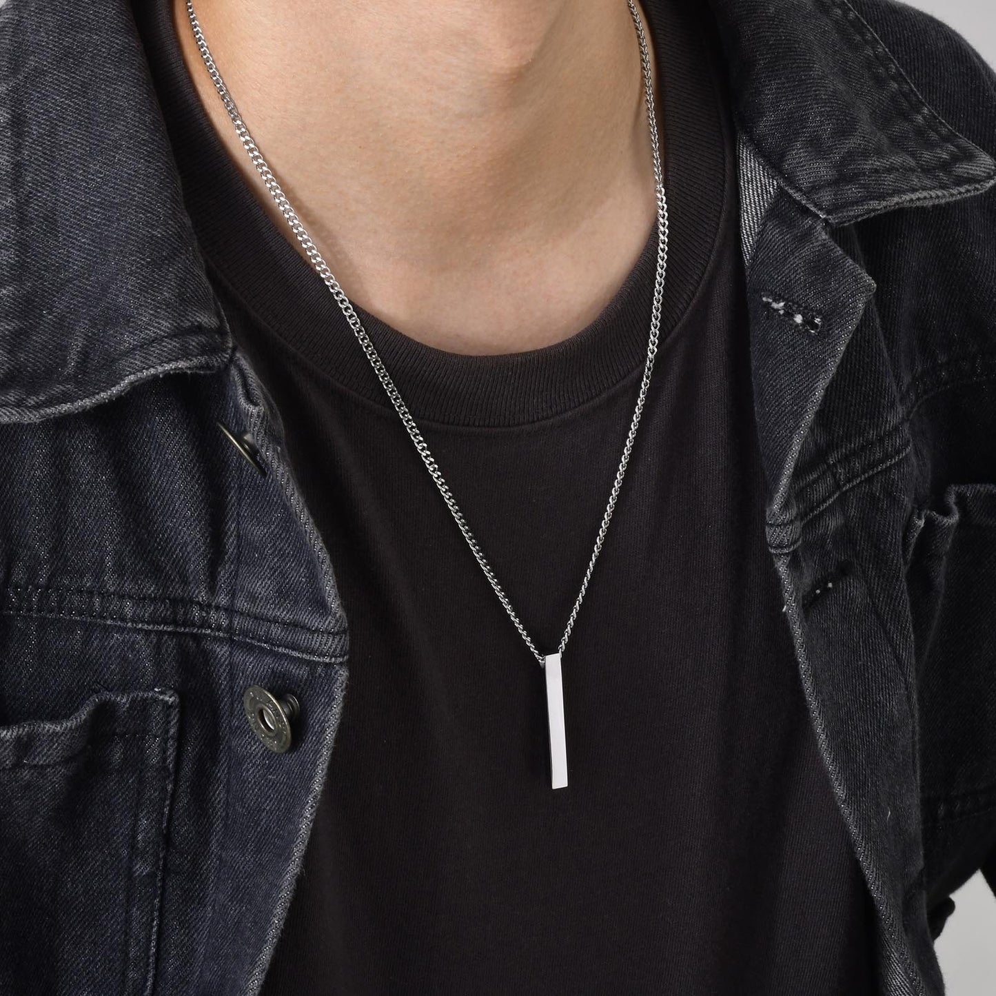 Stainless Steel Rectangle Bar Pendant Necklace – Polished Minimal Style for Men NC-1271