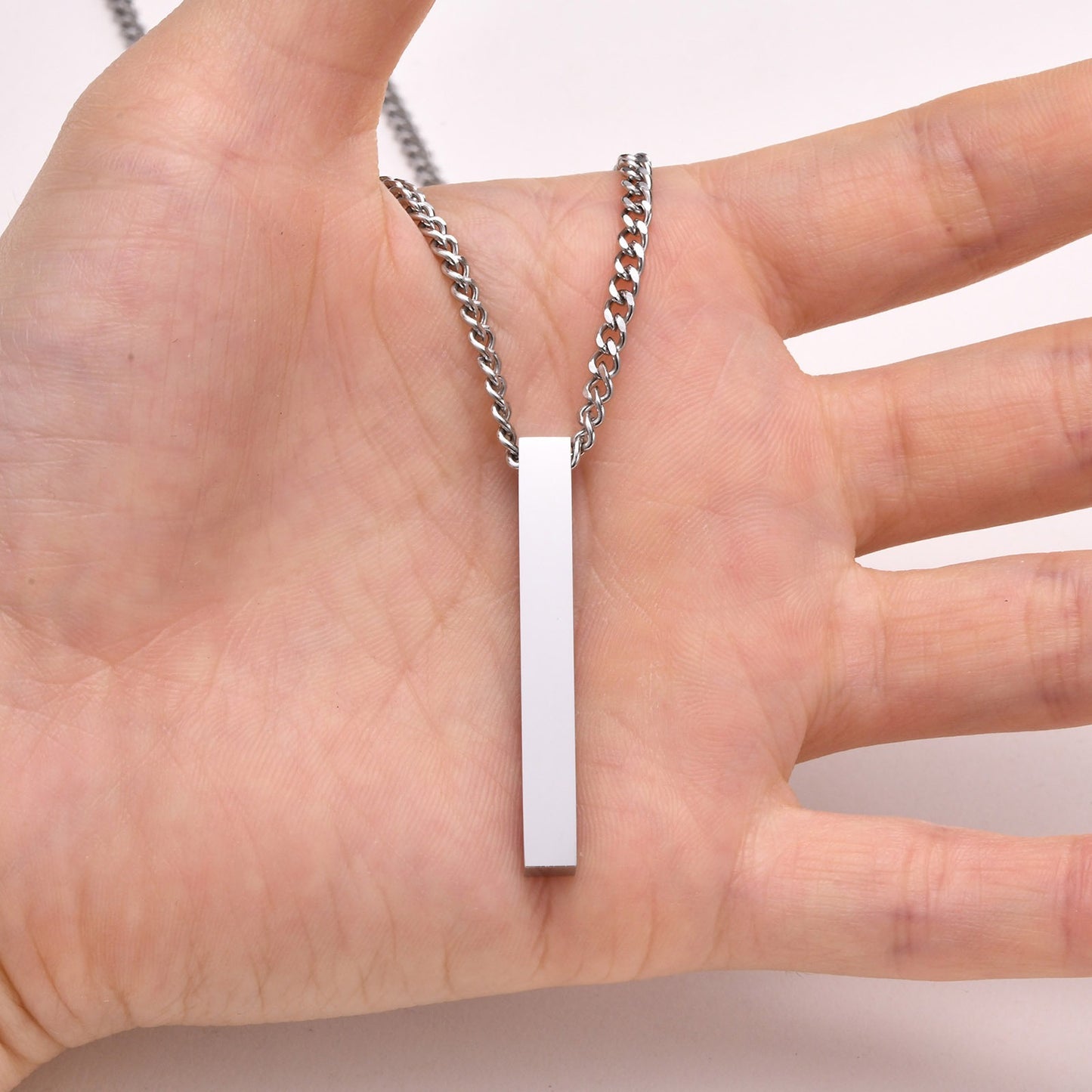 Stainless Steel Rectangle Bar Pendant Necklace – Polished Minimal Style for Men NC-1271