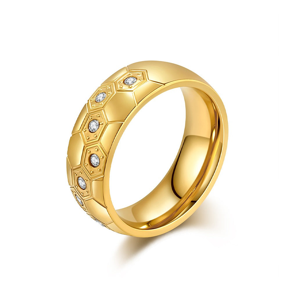 Kemstone Stainless Steel Soccer Inspired Ring for Men Hexagon Design K-R995