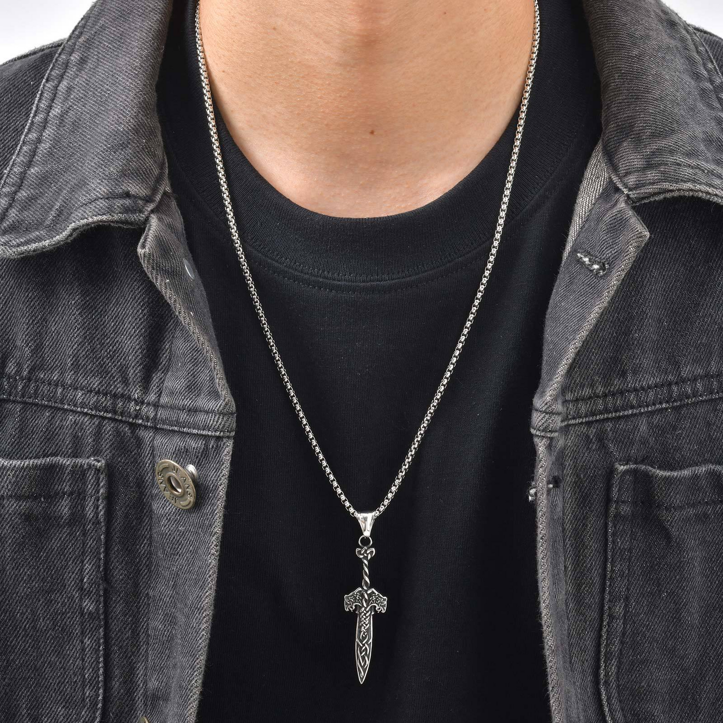 Kemstone Stainless Steel Celtic Sword Pendant Necklace for Men PN-2315