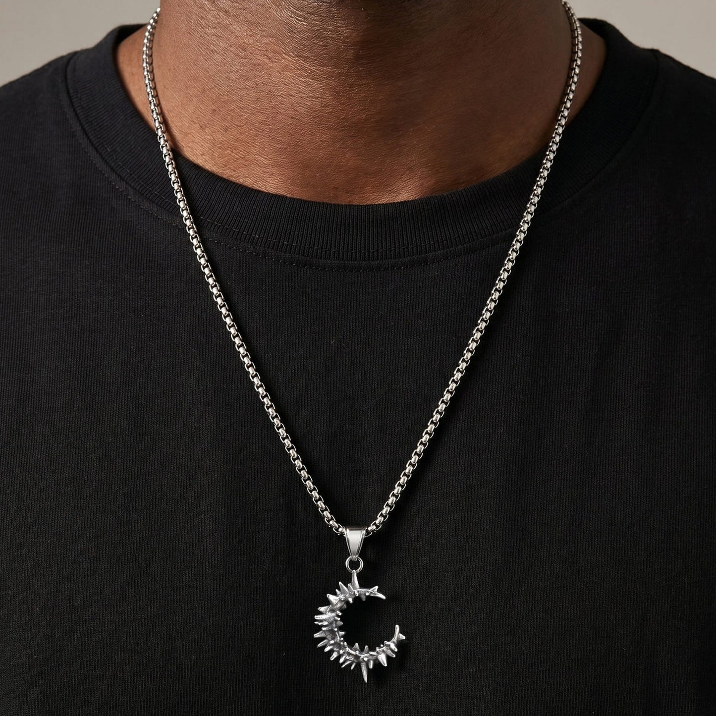 Kemstone Stainless Steel Thorn C Pendant Necklace for Men Streetwear PN-2418