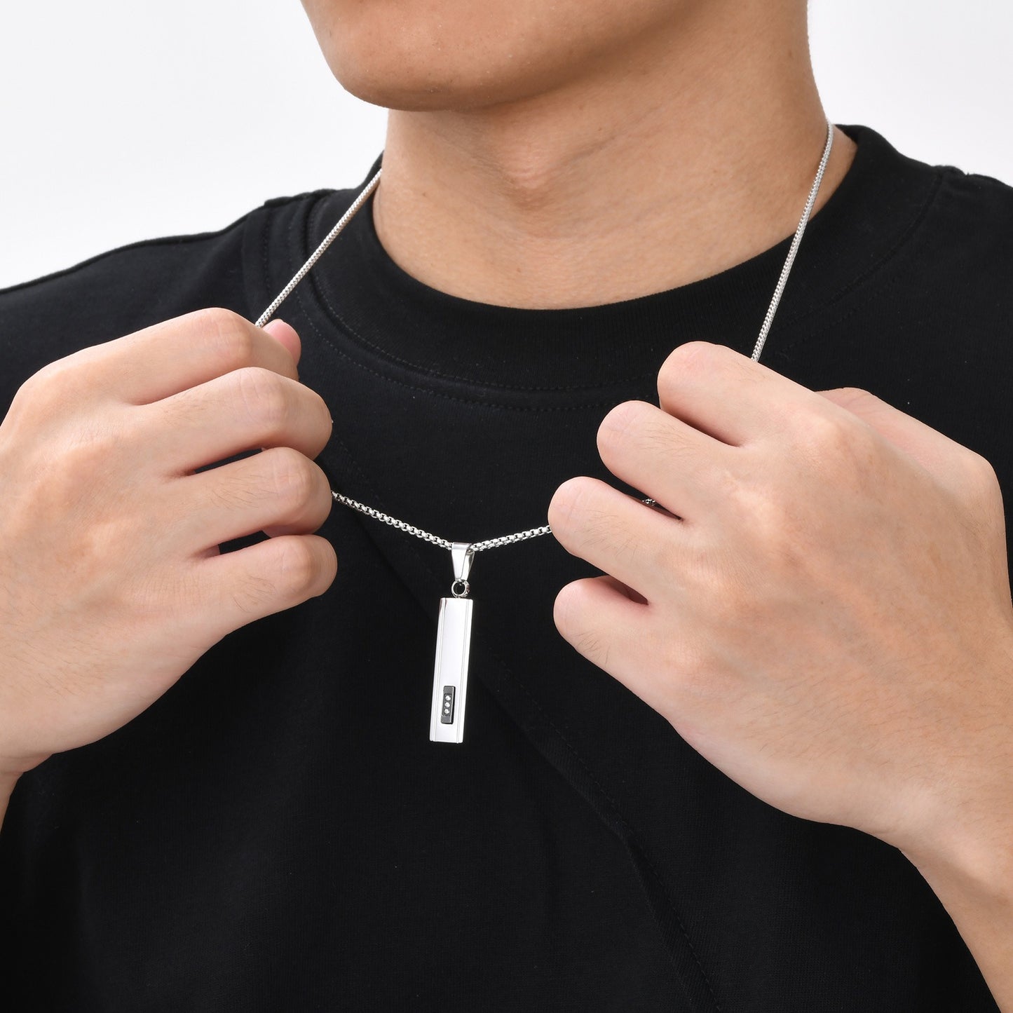 Kemstone Stainless Steel Cubic Zirconia Bar Pendant Necklace for Men PN2043