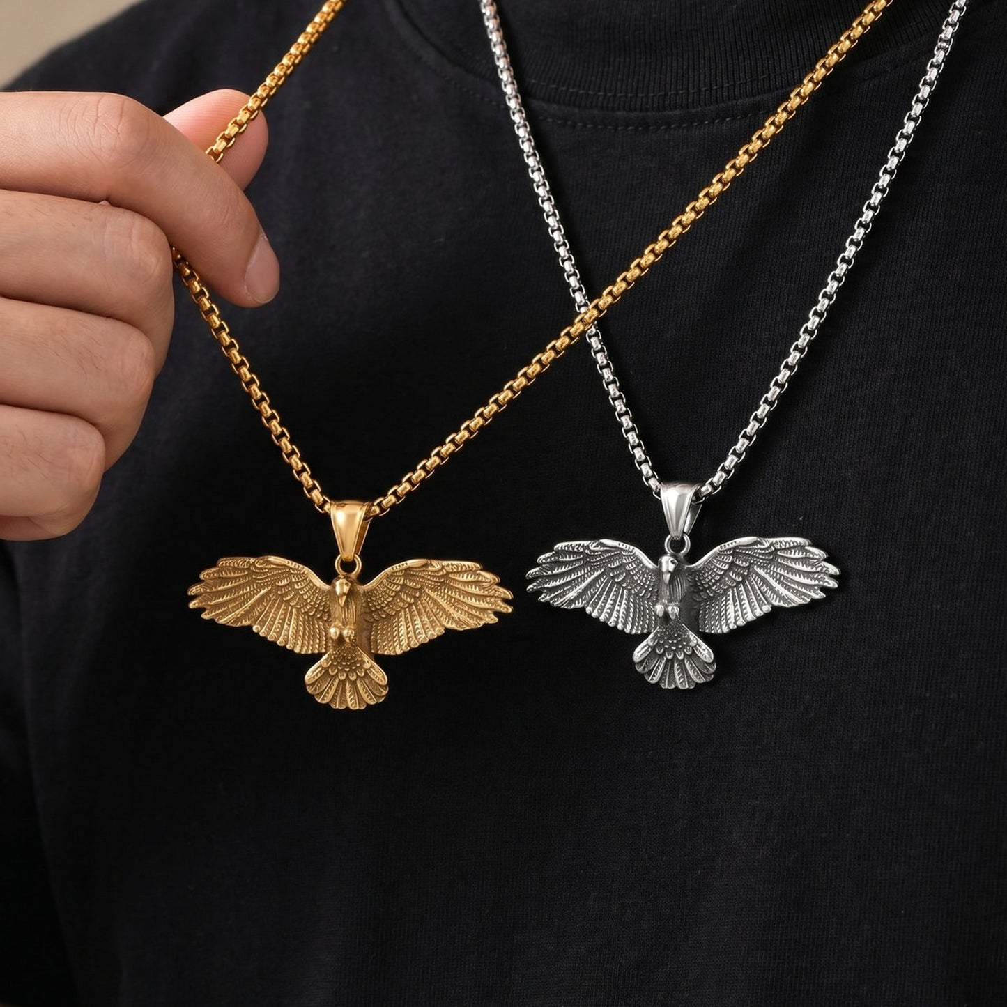 Kemstone Stainless Steel Eagle Pendant Necklace for Men Streetwear PN-2402