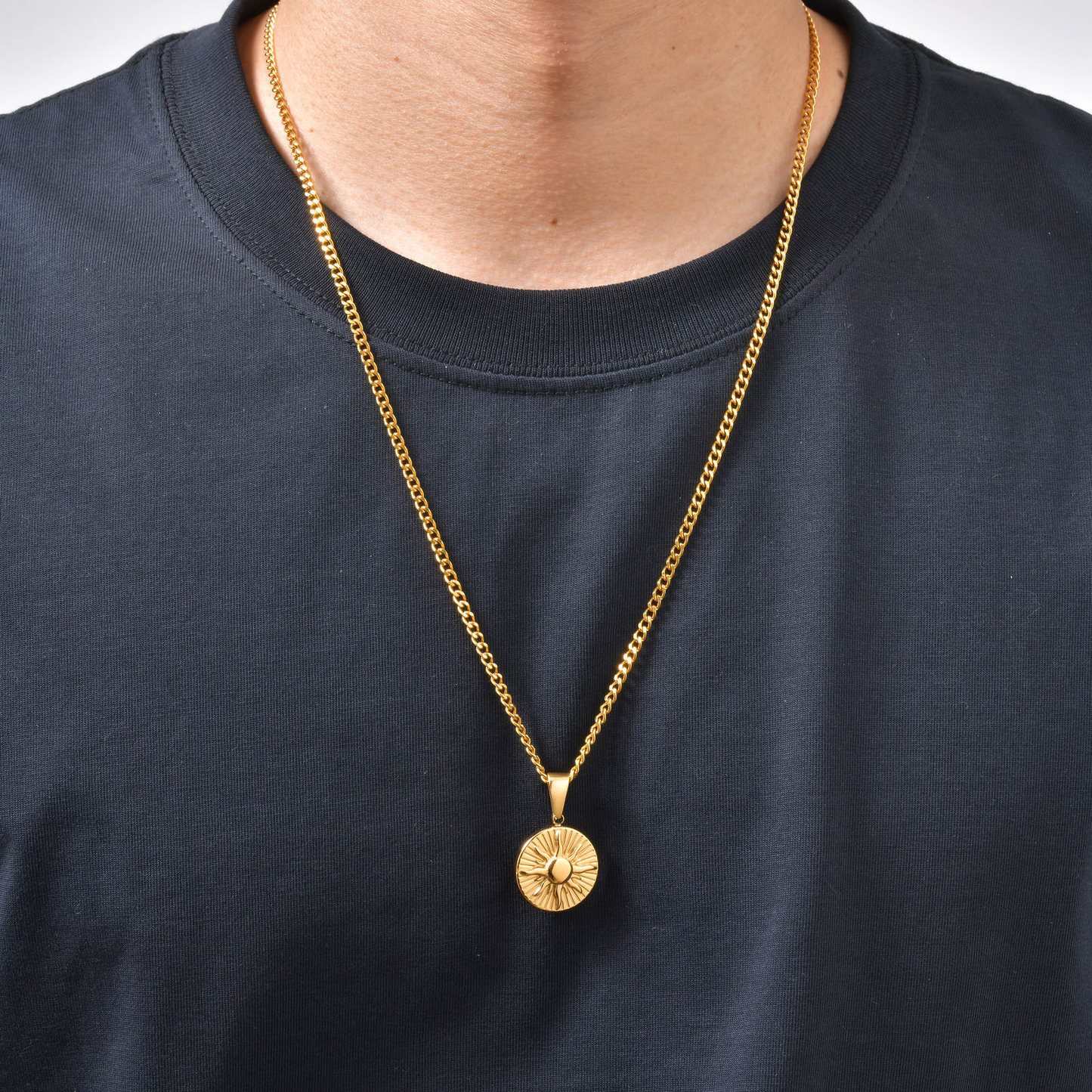 Kemstone Stainless Steel Sun Pendant Necklace for Men Round Disc Gold Silver PN-2306