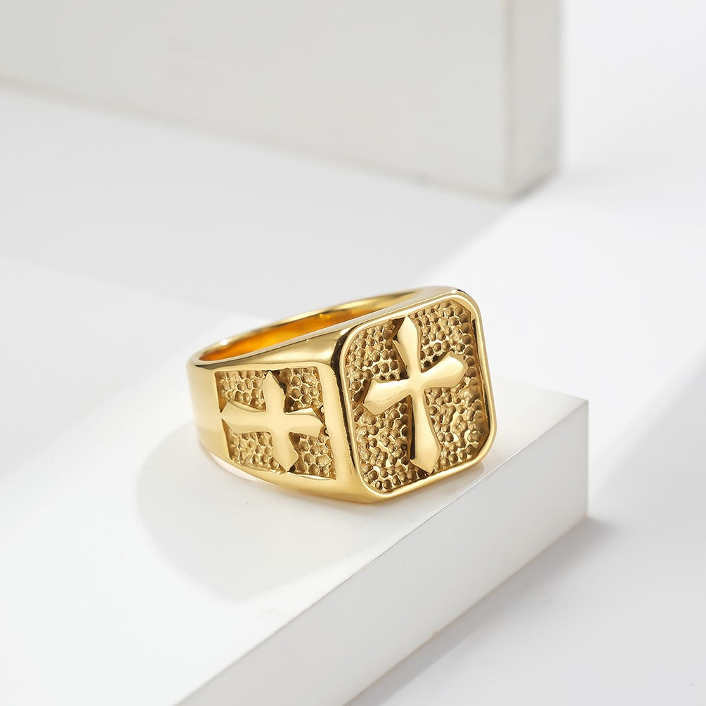 Kemstone Stainless Steel Vintage Cross Ring for Men Side Cross Texture Design K-R610