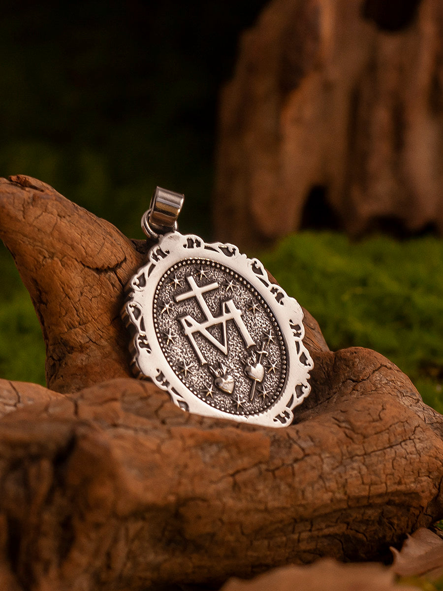 Kemstone Dual-Sided Vintage Dark M Pendant Necklace for Men – Titanium Steel NW-XL222