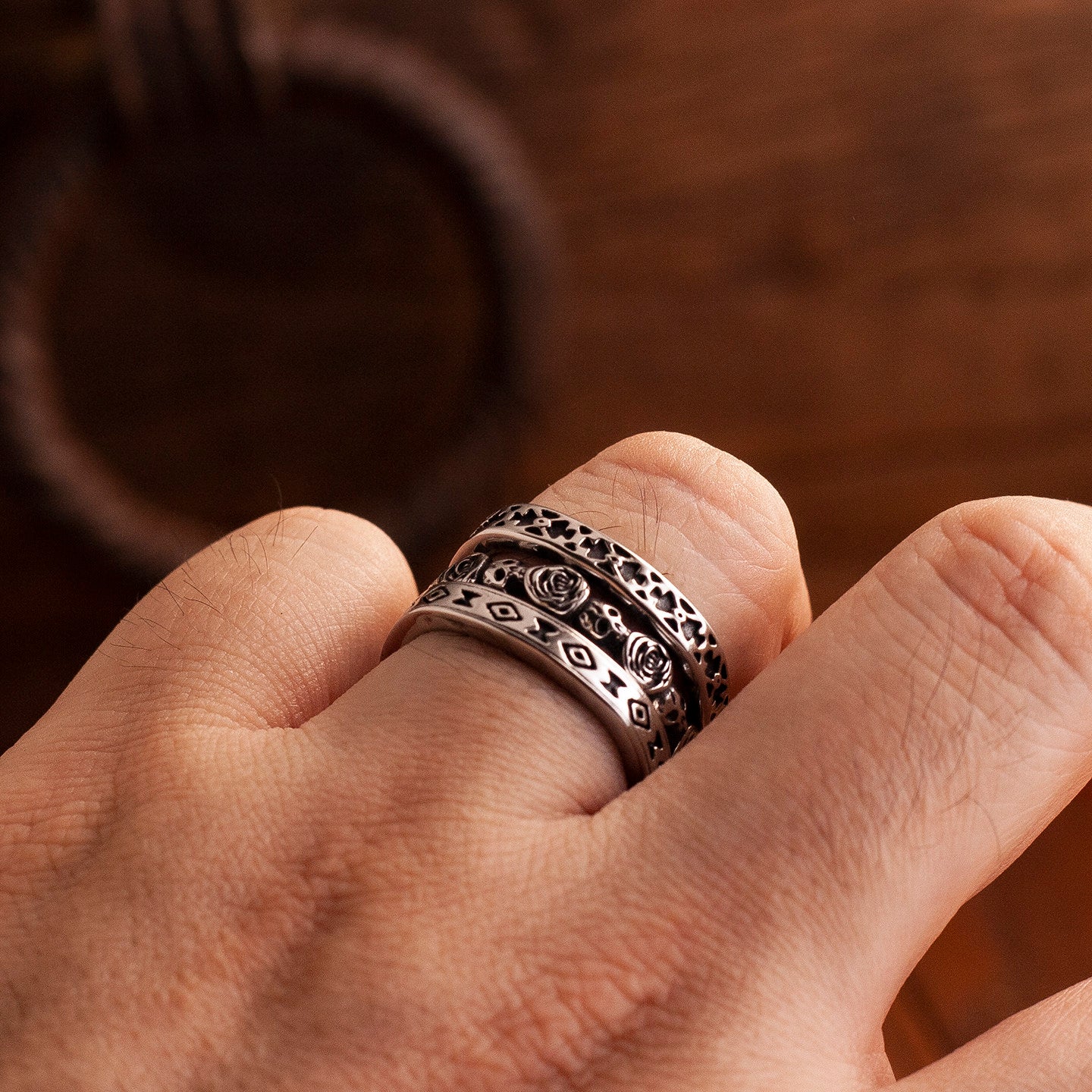 Kemstone Titanium Steel Navajo Totem 3-in-1 Ring for Men - Vintage Design NW-ZRZX458