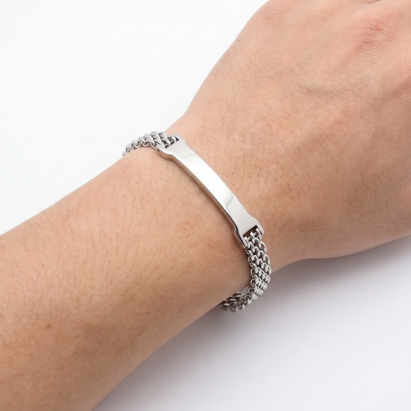 Kemston Titanium Steel Curved Bar Mesh Chain Bracelet for Men Vintage Link Wrist KB213303-KFC