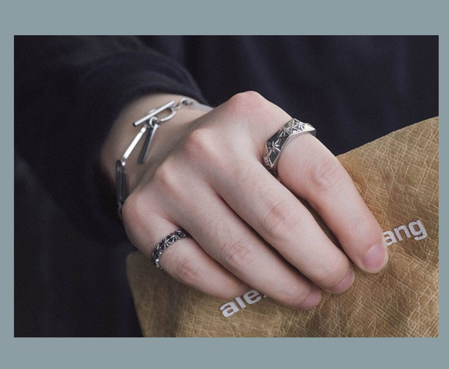 Kemstone Titanium Steel Eight Point Star Ring – Vintage Geometric Texture NW-JZ068