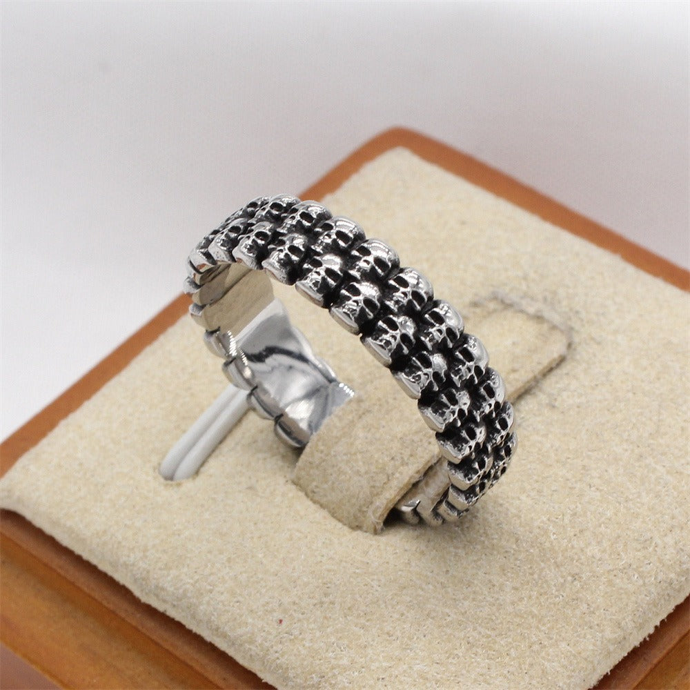 Kemstone Vintage Skull Band Ring for Men – Titanium Steel Gothic Relief R1914