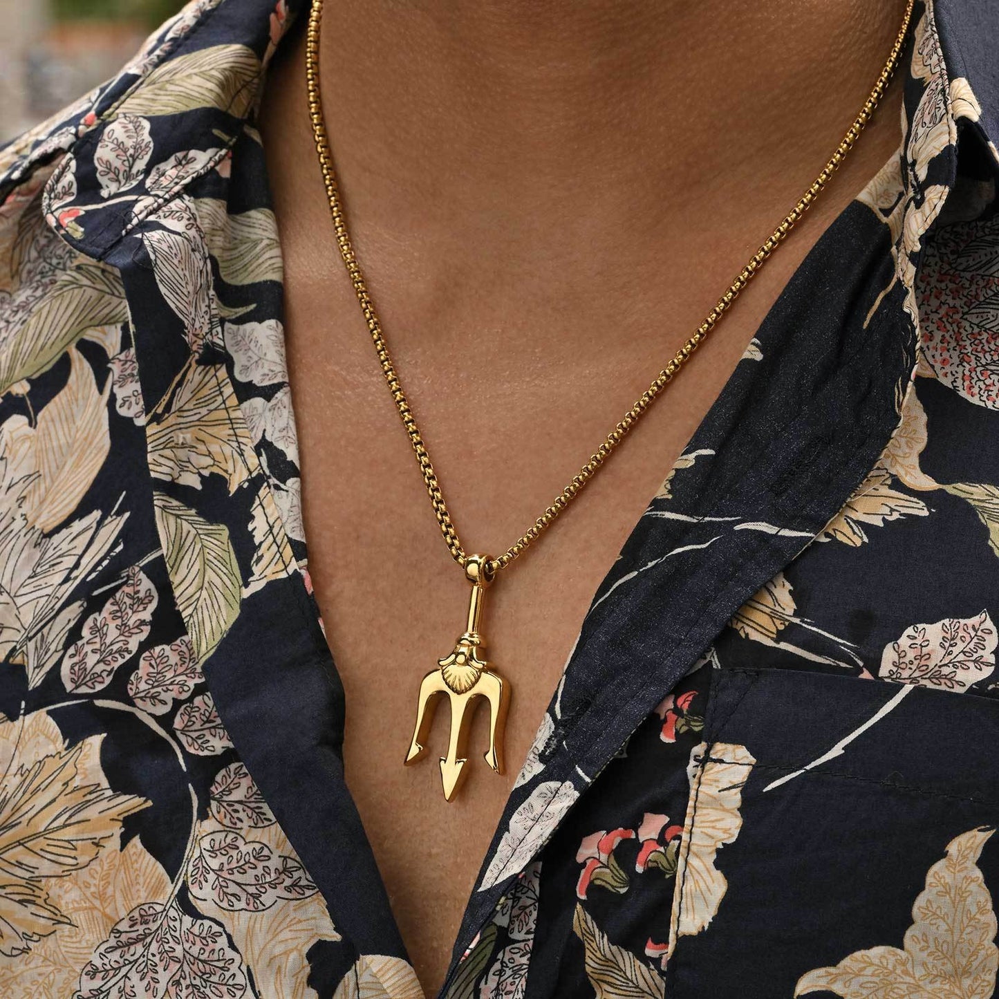 Kemstone Trident Pendant Necklace for Men Stainless Steel Vertical Symbol Gold Silver Black PN-1176