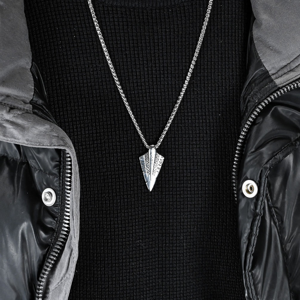 Kemstone  Viking Rune Spear Pendant Necklace for Men – Stainless Steel Arrowhead Symbol K-PT544